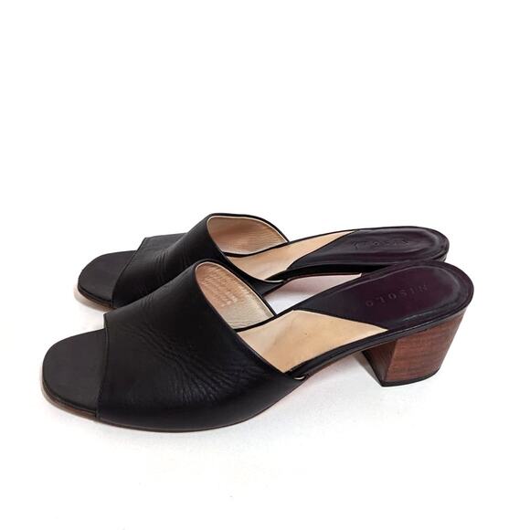 Nisolo Elizabeth Black Leather Slides Block Heel Sandals Open Toe 9.5 Preowned - Picture 7 of 13